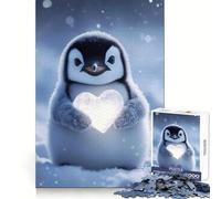 Penguin Holding Heart Jigsaw Puzzle for Teenagers 1000 Pieces Memory Gain Calm Relax Design Assembly Classic Gift (38x26cm)
