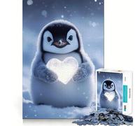 Penguin Holding Heart Jigsaw Puzzle for Teenagers 1000 Pieces Memory Gain Calm Relax Design Assembly Classic Gift (38x26cm)