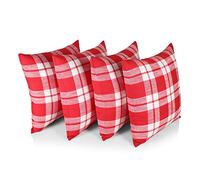 Penguin Home 100% Cotton Decorative Double Sided Square Cushion Covers with Invisible Zipper 45cm x 45cm x 18” (Set of 4, Red/White Check), 45 X45 X1 cm