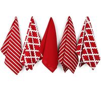 Penguin Home Premium 100% Pure Cotton Tea Towel for Kitchen, Set of 5 Kitchen Towels, Soft & Durable Kitchen Cloths Towel Set, Machine Washable, 65 x 45 cm Colour - Red