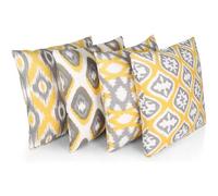 Penguin Home Set of 4 100% Slub Cotton Fabric Cushion Covers 45cm x 45cm Double Sided Square Pillow Covers with Invisible Zipper Pillow Cases for Living Room, Bedroom, Sofa (Yellow/White/Grey)