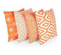 Penguin Home Set of 4 100% Slub Cotton Fabric Cushion Covers 45cm x 45cm Double Sided Square Pillow Covers with Invisible Zipper Pillow Cases for Living Room, Bedroom, Sofa (Orange/White Mix)
