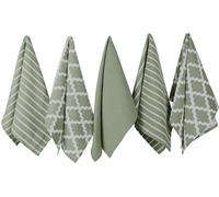 Penguin Home® - 100% Cotton Tea Towel Set Of 5 - Stylish Sage Design With Multiple Patterns