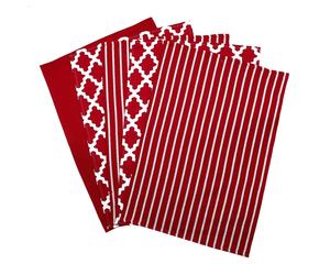 Penguin Home - 100% Cotton Tea Towel Set of 5 - Soft, Durable & Super Absorbent - Stylish Red Design with Multiple Patterns - Machine Washable - 65...