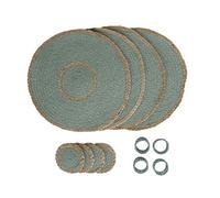 Penguin Home 12-Piece Aqua Jute Dining Set - Handcrafted Placemats, Coasters & Napkin Rings - Perfect for Christmas, Thanksgiving, New Year Celebrations - 32 cm (13”)