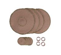 Penguin Home 12-Piece Yellow Jute Dining Set - 4 Round Placemats (32 cm), 4 Coasters (10 cm) & 4 Napkin Rings (5 cm)| Handmade Natural Table Decor for Dining, Parties & Festive Occasions