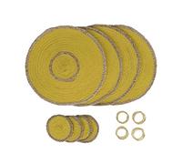 Penguin Home 12-Piece Yellow Jute Dining Set - Handcrafted Placemats, Coasters & Napkin Rings - Perfect for Christmas, Thanksgiving, New Year Celebrations - 32 cm (13”)
