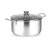 Penguin Home Stock Pot 24 cm, 5 Litre Stainless Steel Stockpot with Glass Lid & Steam Vents Induction Safe Soup Pot Soup Pan Casserole Pot Double Pouring Lips Cooking Pot Set - 24 x 12cm