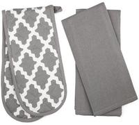 Penguin Home Oven Glove & Tea Towel Set - 100 % Cotton - Soft & Durable (3 Piece Set, Diamond Grey)