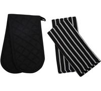 Penguin Home Heat Resistant Oven Gloves with Set of 2 Tea Towel Oven Mitt & Potholder for Home Cooking - Maximum Heat Protection/Kitchen Accessories (Black) Size - (18x90 & 65x45 cm)