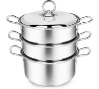 Penguin Home 3-Tier Stainless Steel Steamer Pan Set with Induction-Safe Knob Lid - Includes Casserole + 2 Steamer Pots