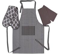Penguin Home Apron, Double Oven Glove and 2 Kitchen Tea Towels Set - Cotton - Soft, Durable, Heat Resistant & Super Absorbent - Grey
