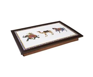 Penguin Home Cushioned Lap Tray with Bean Bag Base/Silky & Comfort Laptop Desk/Padded Lap Tray for Eating/Study, Breakfast, Lunch, Dinner/Design - Elephant/Extra large