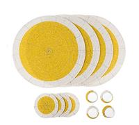 Penguin Home Handcrafted Glass Beaded Round Placemats, Coasters & Napkin Rings Set of 12 - Handmade Table Place Mats for Dining - 32 cm (13") Diameter (Yellow and White)