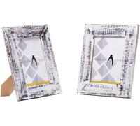 Penguin Home Set of 2 Photo Picture Frames-Wood-8" x 6"-Handcrafted Finish, Washed White, (20 x 15 cm)