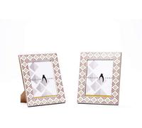 Penguin Home Set of 2 Photo Picture Frames-Wood-6" x 4"-Handcrafted Design- Portrait and Landscape Orientation-Freestanding and Wall Mount Compatible, White & Pink, (15 X 10 cm)