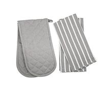 Penguin Home Heat Resistant Oven Gloves with Set of 2 Tea Oven Mitt & Potholder for Home Cooking - Maximum Heat Protection/Kitchen Accessories(Grey) Size - (18x90 & 65x45 cm)