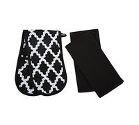 Penguin Home Heat Resistant Oven Gloves with Set of 2 Tea Towel Oven Mitt & Potholder for Home Cooking - Maximum Heat Protection/Kitchen Accessories (Diamond Black) Size - (18x90 & 65x45 cm)