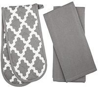 Penguin Home Oven Glove & Tea Towel Set - 100 % Cotton - Soft & Durable (3 Piece Set, Diamond Grey)