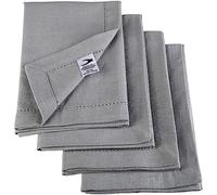 Penguin Home Set Of 6 100% Premium Linen Look With Faggoting Hemstitched Reusable Napkins - Solid Grey, Grey