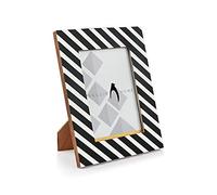 Penguin Home Photo Frame 6x4 in Black Striped Design - Portrait and Landscape Orientation - Freestanding and Wall Mount Compatible