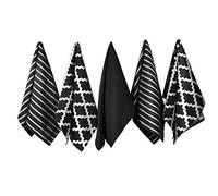 Penguin Home Premium 100% Pure Cotton Tea Towel for Kitchen, Set of 5 Kitchen Towels, Soft & Durable Kitchen Cloths Towel Set, Machine Washable, 65 x 45 cm Colour - Black