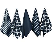 Penguin Home Premium 100% Pure Cotton Tea Towel for Kitchen, Set of 5 Kitchen Towels, Soft & Durable Kitchen Cloths Towel Set, Machine Washable, 65 x 45 cm Colour - Navy