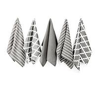 Penguin Home Premium 100% Pure Cotton Tea Towel for Kitchen, Set of 5 Kitchen Towels, Soft & Durable Kitchen Cloths Towel Set, Machine Washable, 65 x 45 cm Colour - Grey