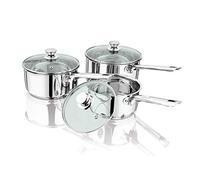 Penguin Home Saucepan Sets 16cm, 18cm & 20cm Stainless Steel Sauce Pan Sets with Induction Hob & Glass Lid/Double Pouring Lips MilkPan/Cookware Set Cooking Pots & Pans/Dishwasher Safe