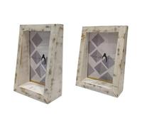 Penguin Home Set of 2 Mangowood Vertical Photo Frame 4"X6" (10 X 15 CM) - White Distress Finish, Rustic Vintage Style, Handcrafted Wooden Picture Frame for Wall or Tabletop, Ideal for Home Décor
