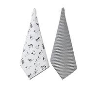 Penguin Home Set of 2 Tea Towels | Recycled cotton |Size-50x70 cm|Colour-White,Grey & Black|Dish Towels |