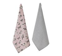 Penguin Home Set of 2 Tea Towels | Recycled cotton |Size-50x70 cm|Colour-Grey & Pink|Dish Towels |