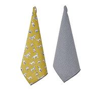 Penguin Home Set of 2 Tea Towels | Recycled cotton |Size-50x70 cm|Colour-Mustard,Grey & Black|Dish Towels |