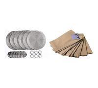 Penguin Home Set of 24 Beaded Placemat coaster Napkin Rings and Cotton Napkins-Antique Silver/Beige