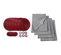 Penguin Home Set of 24 Beaded Placemat coaster Napkin Rings and Cotton Napkins-Red/Grey