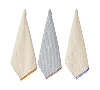 Penguin Home Set of 3 100% Cotton Kitchen Towels, Eco Friendly Sustainable Tea Towels Stylish with Different Pattern, Size - 50x70 cm Colour - White & Ochre Dish Towels
