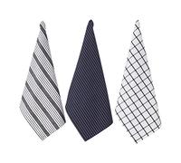 Penguin Home Set of 3 100% Cotton Kitchen Towels, Eco Friendly Sustainable Tea Towels Stylish with Different Pattern, Size - 50x70 cm Colour - White & Charcoal Dish Towels