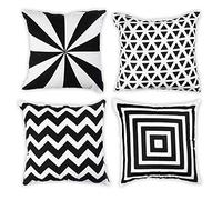 Penguin Home Set of 4 100% Slub Cotton Fabric Cushion Covers 45cm x 45cm Double Sided Square Pillow Covers with Invisible Zipper Pillow Cases for Living Room, Bedroom, Sofa (White/Black Mix)