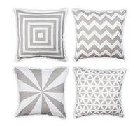 Penguin Home Set of 4 100% Slub Cotton Fabric Cushion Covers 45cm x 45cm Double Sided Square Pillow Covers with Invisible Zipper Pillow Cases for Living Room, Bedroom, Sofa (White/Grey Mix)