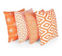 Penguin Home Set of 4 100% Slub Cotton Fabric Cushion Covers 45cm x 45cm Double Sided Square Pillow Covers with Invisible Zipper Pillow Cases for Living Room, Bedroom, Sofa (Orange/White Mix)