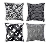 Penguin Home Set of 4 100% Slub Cotton Fabric Cushion Covers 45cm x 45cm Double Sided Square Pillow Covers with Invisible Zipper Pillow Cases for Living Room, Bedroom, Sofa (Grey/Black/White)