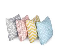 Penguin Home Set of 4 100% Slub Cotton Fabric Cushion Covers 45cm x 45cm Double Sided Square Pillow Covers with Invisible Zipper Pillow Cases for Living Room, Bedroom, Sofa (Mix)