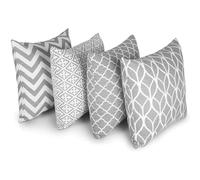 Penguin Home Set of 4 100% Slub Cotton Fabric Cushion Covers 45cm x 45cm Double Sided Square Pillow Covers with Invisible Zipper Pillow Cases for Living Room, Bedroom, Sofa (Grey)