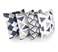 Penguin Home Set of 4 100% Slub Cotton Fabric Cushion Covers 45cm x 45cm Double Sided Square Pillow Covers with Invisible Zipper Pillow Cases for Living Room, Bedroom, Sofa (Navy/White)