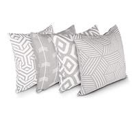 Penguin Home Set of 4 100% Slub Cotton Fabric Cushion Covers 45cm x 45cm Double Sided Square Pillow Covers with Invisible Zipper Pillow Cases for Living Room, Bedroom, Sofa (Grey/White Mix)