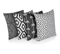 Penguin Home Set of 4 100% Slub Cotton Fabric Cushion Covers 45cm x 45cm Double Sided Square Pillow Covers with Invisible Zipper Pillow Cases for Living Room, Bedroom, Sofa (Black/White Mix)
