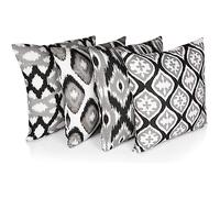 Penguin Home Set of 4 100% Slub Cotton Fabric Cushion Covers 45cm x 45cm Double Sided Square Pillow Covers with Invisible Zipper Pillow Cases for Living Room, Bedroom, Sofa (Black/White/Grey)