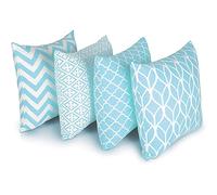 Penguin Home Set of 4 100% Slub Cotton Fabric Cushion Covers 45cm x 45cm Double Sided Square Pillow Covers with Invisible Zipper Pillow Cases for Living Room, Bedroom, Sofa (Blue)