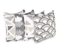 Penguin Home Set of 4 100% Slub Cotton Fabric Cushion Covers 45cm x 45cm Double Sided Square Pillow Covers with Invisible Zipper Pillow Cases for Living Room, Bedroom, Sofa (Grey/White)
