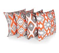 Penguin Home Set of 4 100% Slub Cotton Fabric Cushion Covers 45cm x 45cm Double Sided Square Pillow Covers with Invisible Zipper Pillow Cases for Living Room, Bedroom, Sofa (Orange/White/Grey)